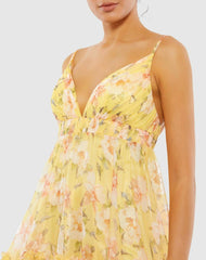 Daytime Dresses | Women Mac Duggal Floral Empire Waist Ruffled Mini Dress Lemon