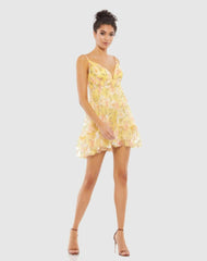 Daytime Dresses | Women Mac Duggal Floral Empire Waist Ruffled Mini Dress Lemon