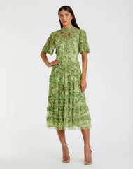 Daytime Dresses | Women Mac Duggal Floral Flutter Sleeve Mesh Print Dress Sage Multi