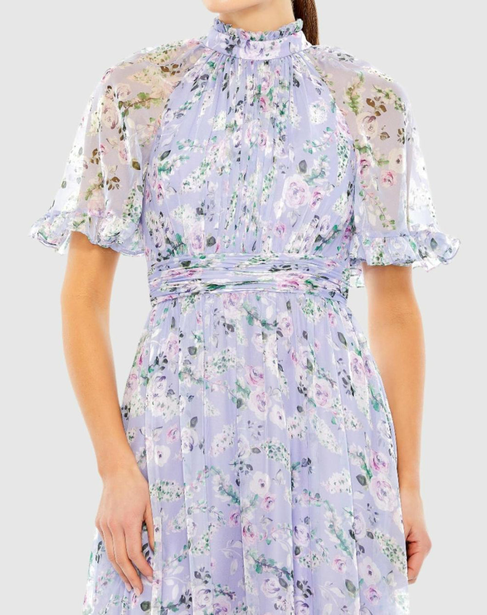Daytime Dresses | Women Mac Duggal Floral Print High Neck Raglan Sleeve Dress Lilac Multi