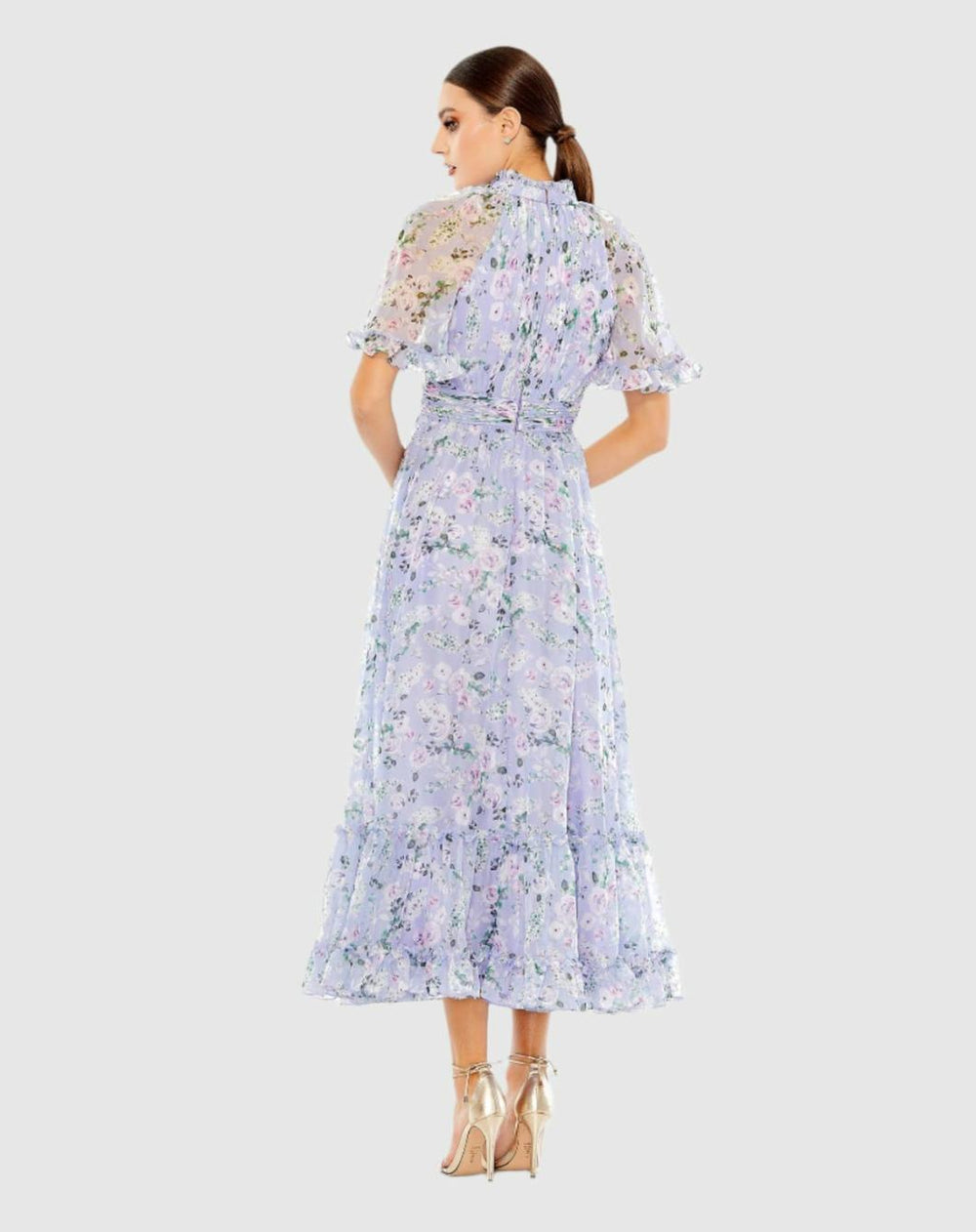 Daytime Dresses | Women Mac Duggal Floral Print High Neck Raglan Sleeve Dress Lilac Multi