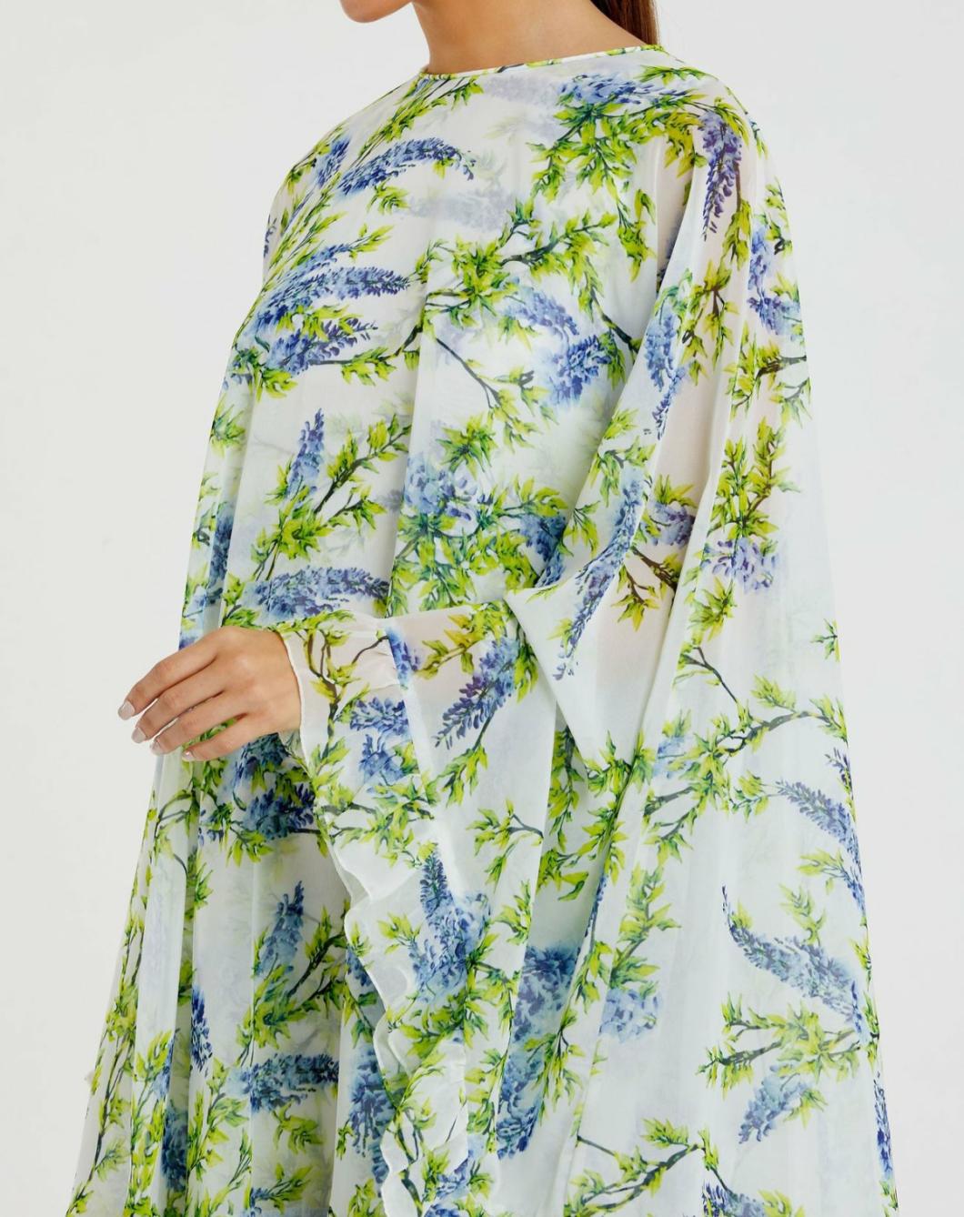 Daytime Dresses | Women Mac Duggal Floral Print High Neck Ruffle Hem Cape Mini Dress White Multi