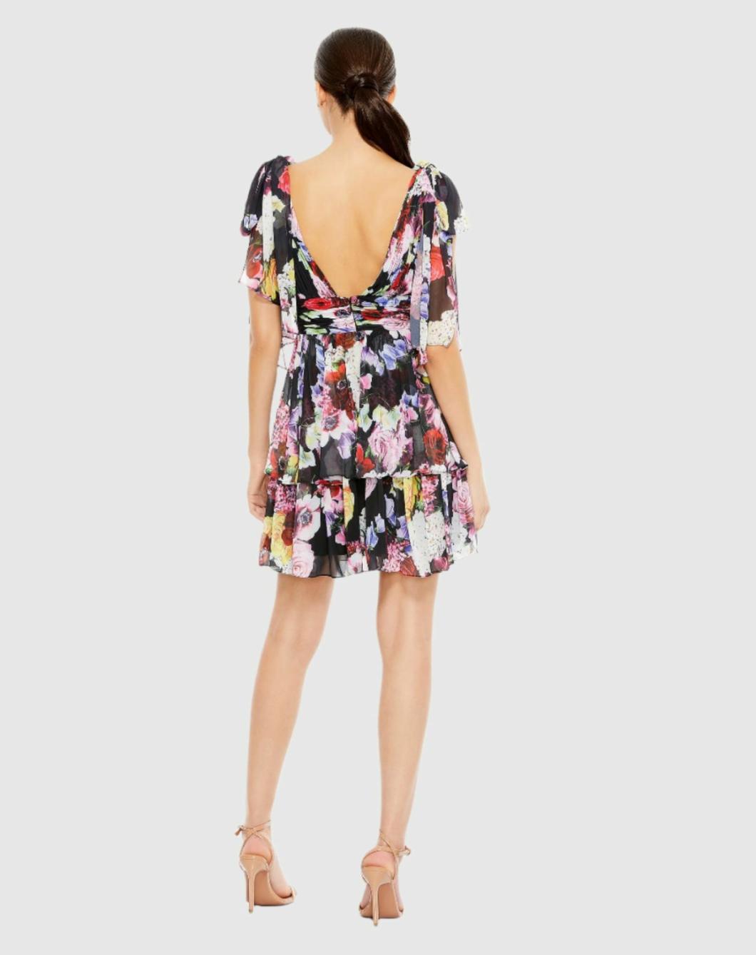 Daytime Dresses | Women Mac Duggal Floral Print Ruffled Sleeveless Soft Tie Dress Multi