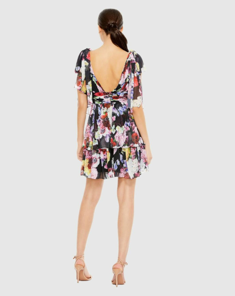 Daytime Dresses | Women Mac Duggal Floral Print Ruffled Sleeveless Soft Tie Dress Multi