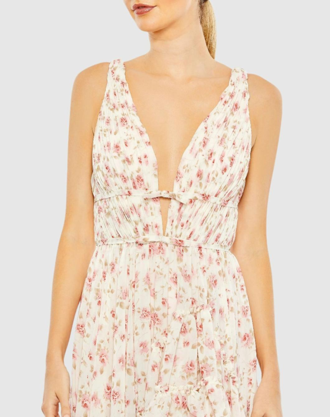 Daytime Dresses | Women Mac Duggal Floral Print Sleeveless Ruffled High-Low Gown Pink Multi