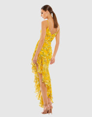 Daytime Dresses | Women Mac Duggal Floral Ruffle Asymmetrical Hi Low Hem Dress Yellow Multi