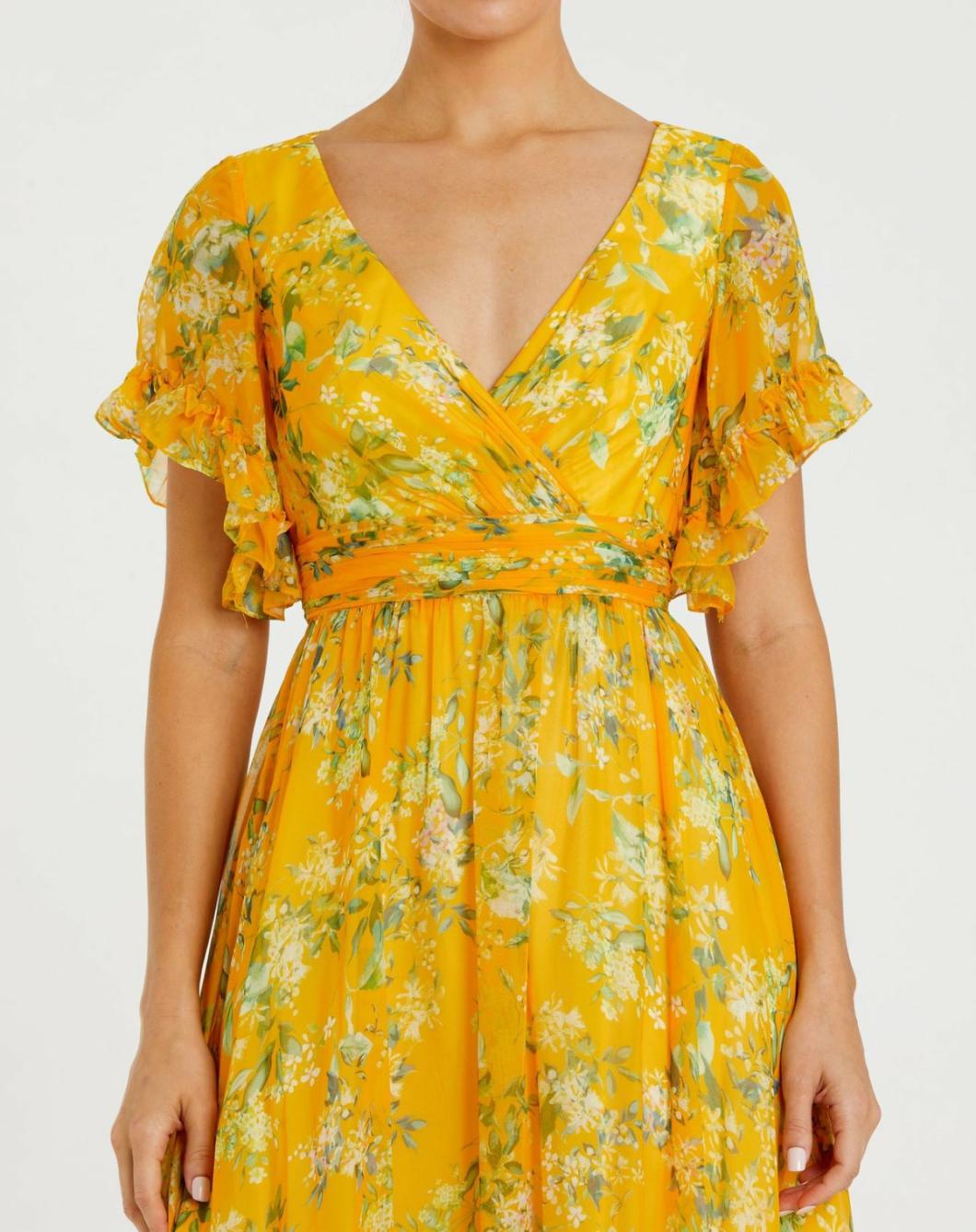 Daytime Dresses | Women Mac Duggal Flounce Sleeve Floral Maxi Dress Yellow Multi
