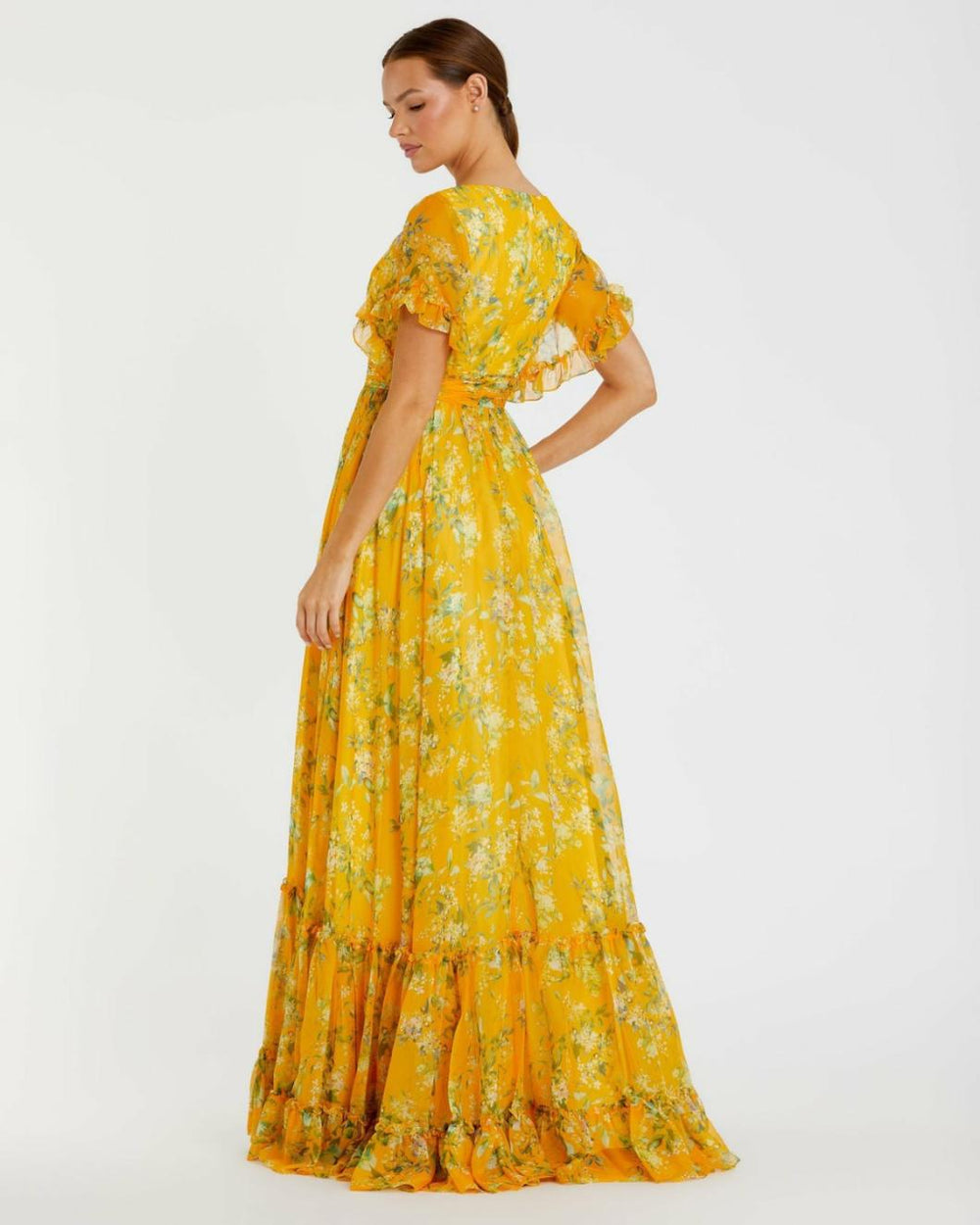 Daytime Dresses | Women Mac Duggal Flounce Sleeve Floral Maxi Dress Yellow Multi