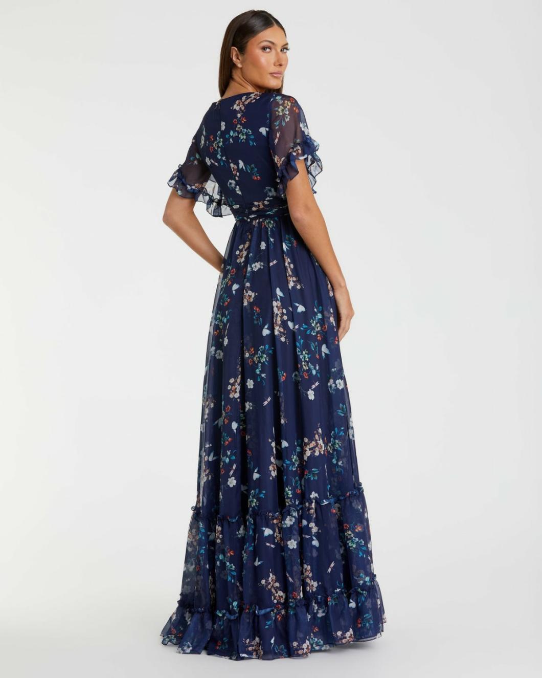 Daytime Dresses | Women Mac Duggal Flounce Sleeve Floral Maxi Dress Yellow Multi