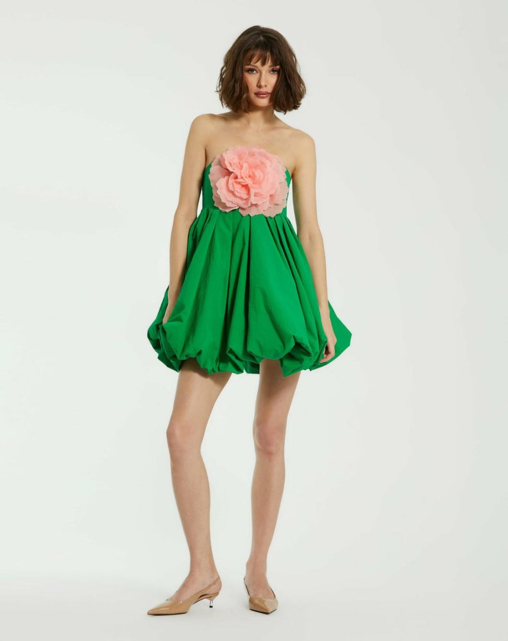 Daytime Dresses | Women Mac Duggal Green Strapless Faille Mini Dress With 3D Flower Spring Green