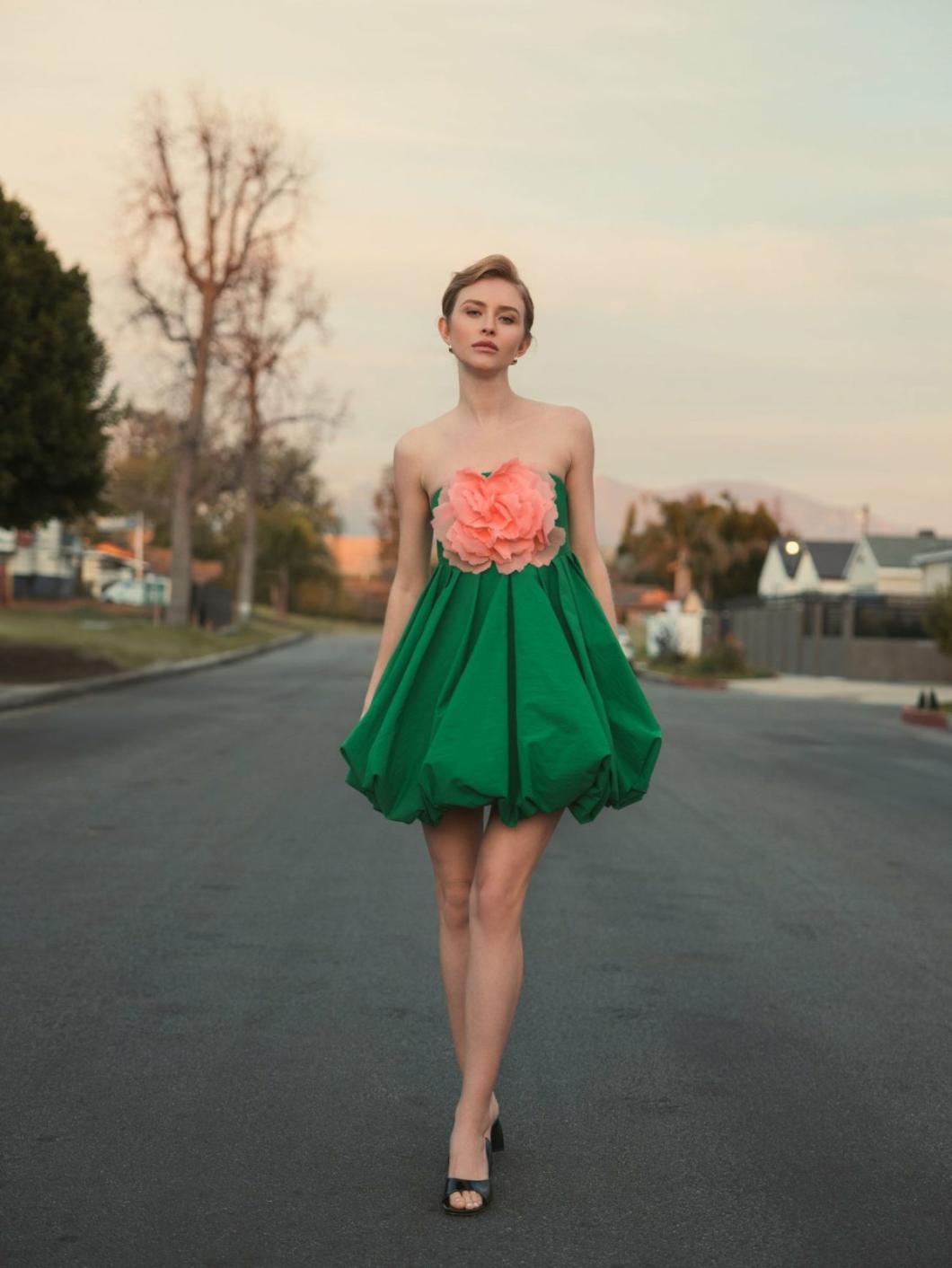 Daytime Dresses | Women Mac Duggal Green Strapless Faille Mini Dress With 3D Flower Spring Green
