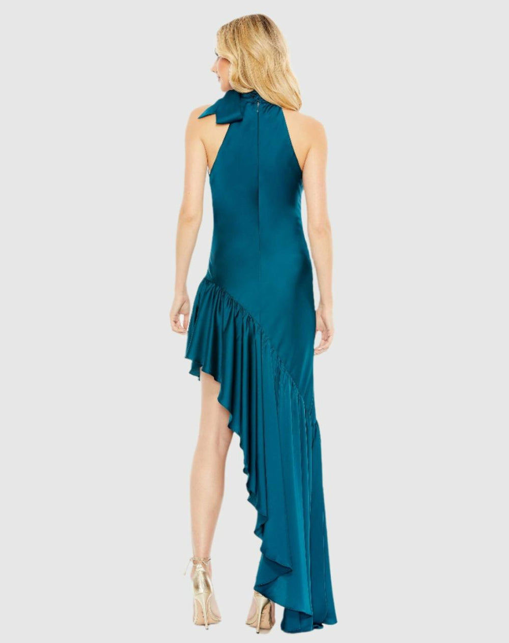 Daytime Dresses | Women Mac Duggal Halter Neck Ruffled Asymmetrical Gown Teal