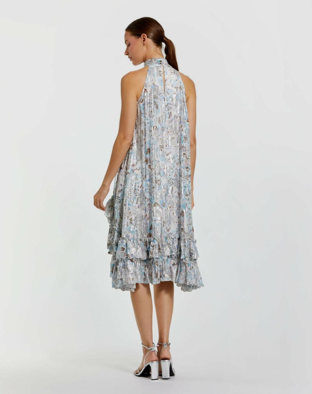 Daytime Dresses | Women Mac Duggal High Neck Keyhole A-Line Floral Ruffle Mini Dress Ivory Multi