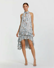 Daytime Dresses | Women Mac Duggal High Neck Keyhole A-Line Floral Ruffle Mini Dress Ivory Multi