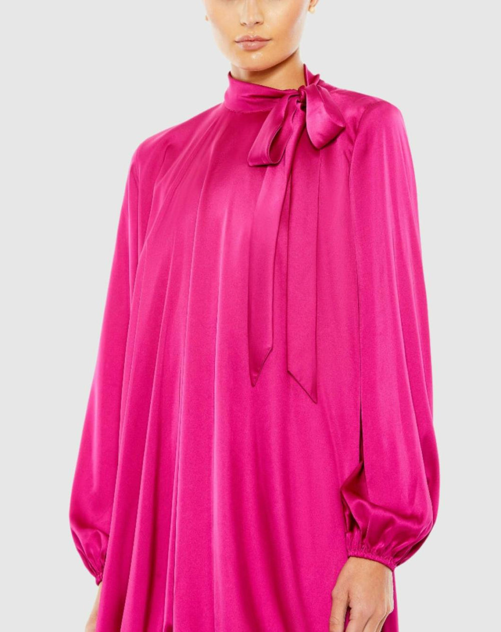 Daytime Dresses | Women Mac Duggal High Neck Long Sleeve Bubble Hem Dress - FINAL SALE Hot Pink