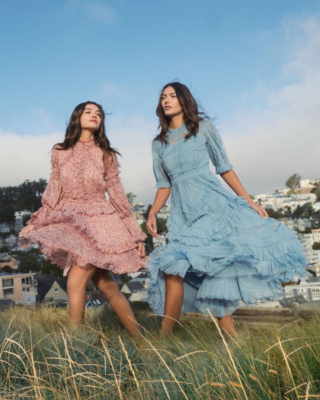 Daytime Dresses | Women Mac Duggal Light Blue High Neck Micro Ruffle Tiered Midi Dress French Blue
