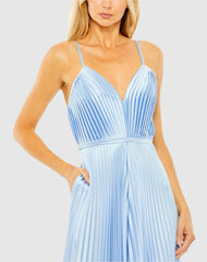Daytime Dresses | Women Mac Duggal Light Blue Pleated Plunge Neck Wide Leg Jumpsuit Blue