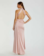 Daytime Dresses | Women Mac Duggal Light Pink Open Back High Neck Side Ruched Gown Shell Pink