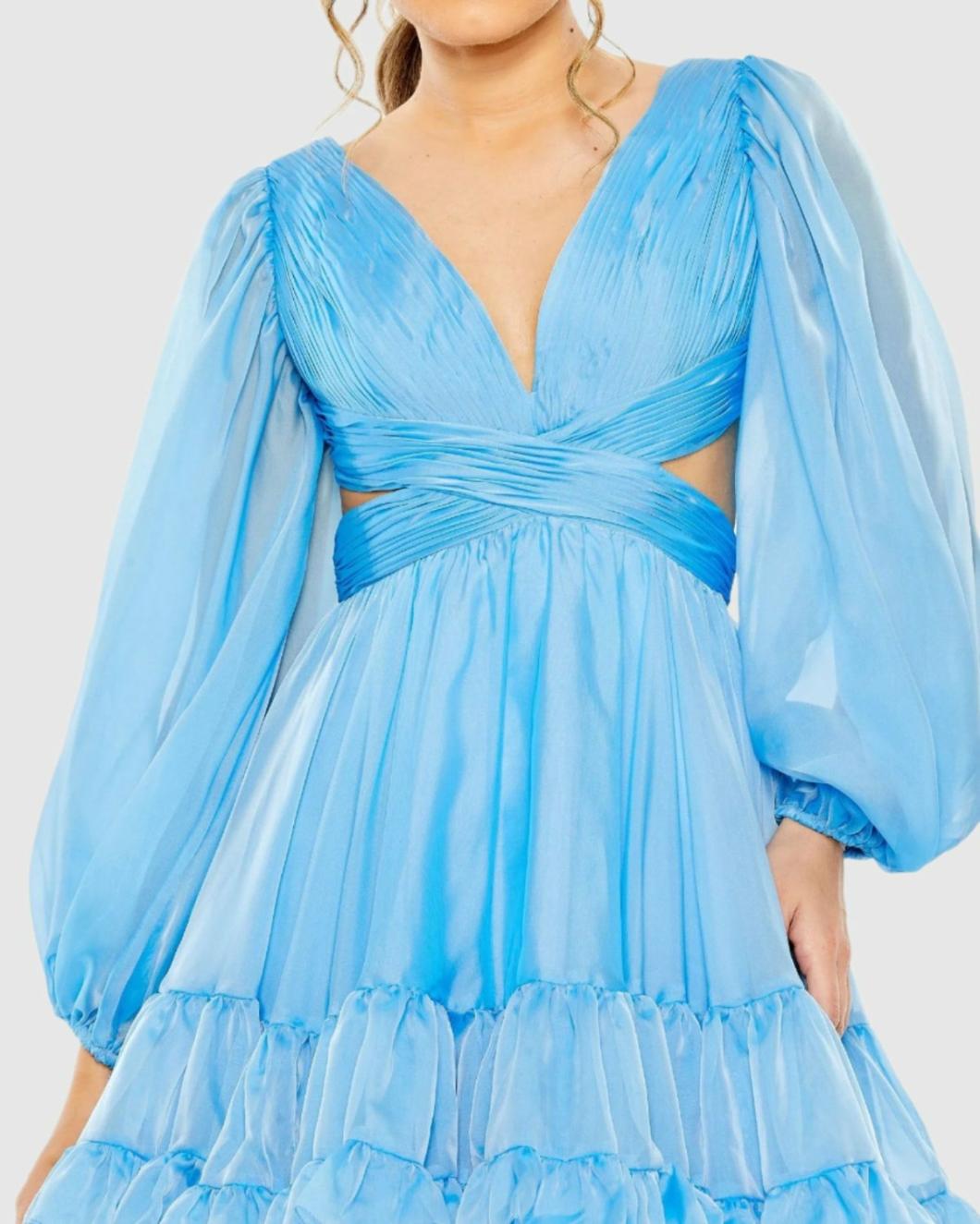 Daytime Dresses | Women Mac Duggal Long Sleeve Chiffon Cut Out Mini Dress Blue
