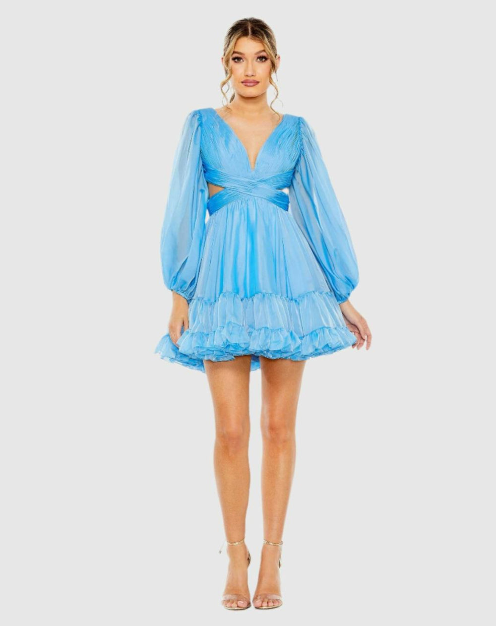 Daytime Dresses | Women Mac Duggal Long Sleeve Chiffon Cut Out Mini Dress Blue