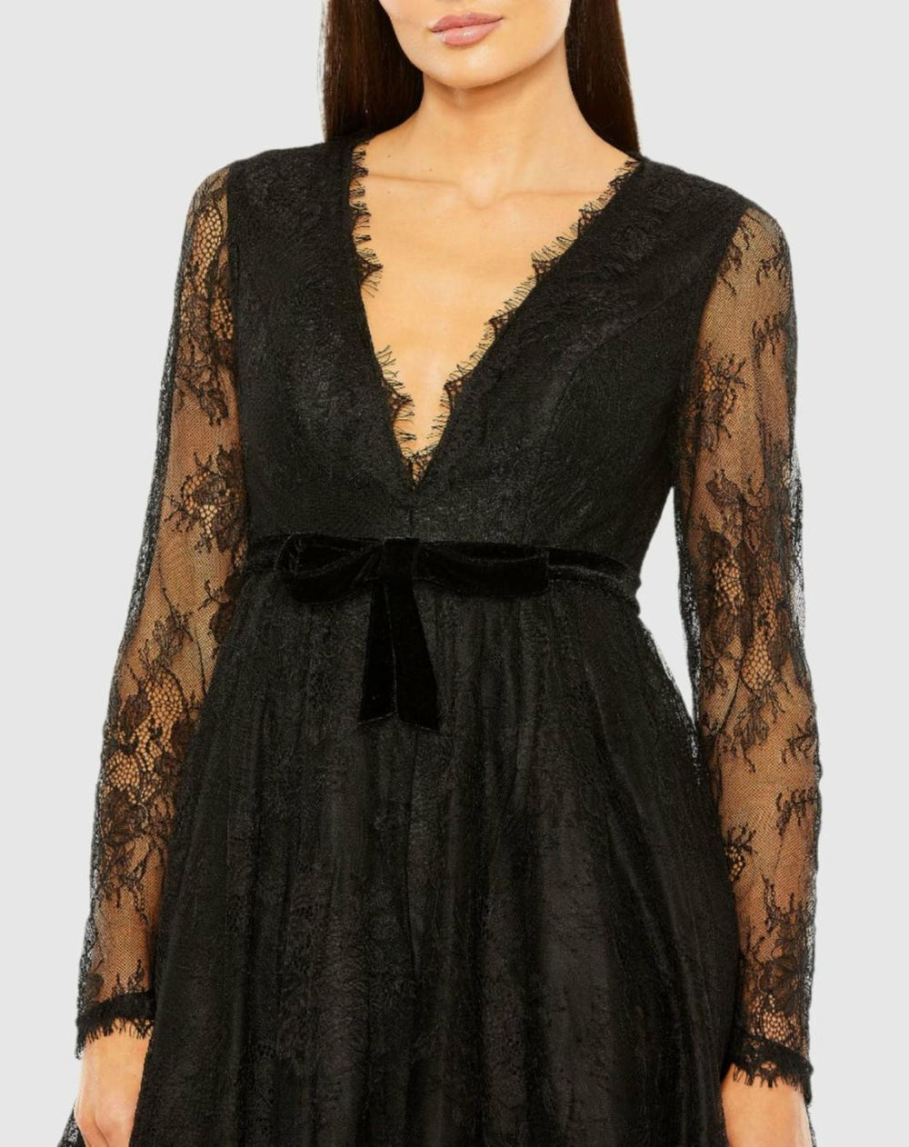 Daytime Dresses | Women Mac Duggal Long Sleeve Deep V Lace Babydoll Dress Black