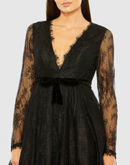 Daytime Dresses | Women Mac Duggal Long Sleeve Deep V Lace Babydoll Dress Black