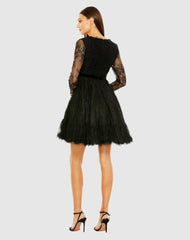 Daytime Dresses | Women Mac Duggal Long Sleeve Deep V Lace Babydoll Dress Black