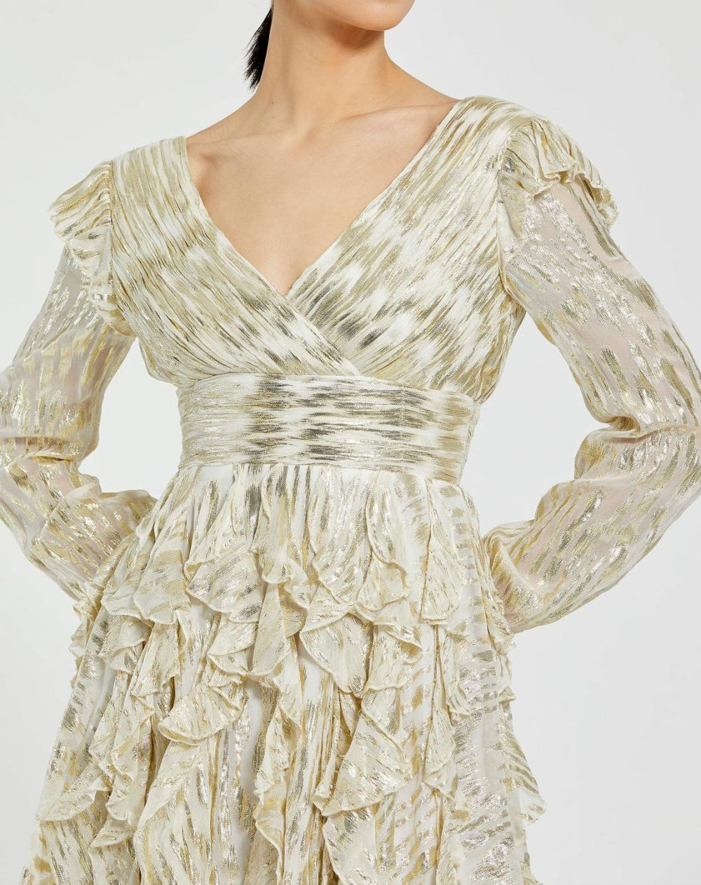 Daytime Dresses | Women Mac Duggal Long Sleeve Ruched Ruffle Mini Dress Gold Multi