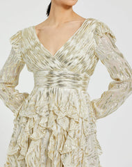 Daytime Dresses | Women Mac Duggal Long Sleeve Ruched Ruffle Mini Dress Gold Multi