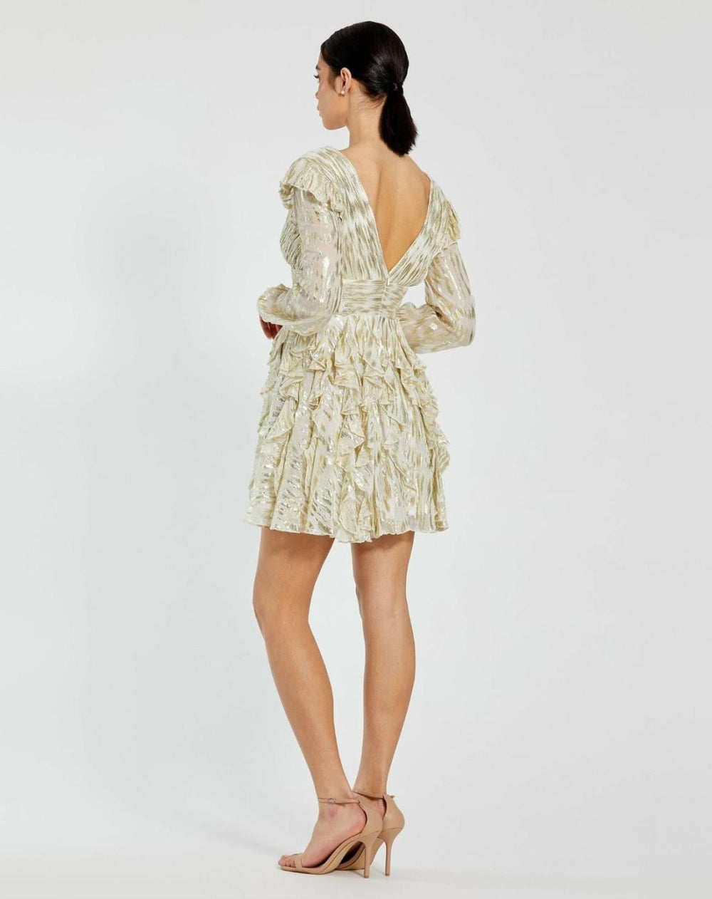 Daytime Dresses | Women Mac Duggal Long Sleeve Ruched Ruffle Mini Dress Gold Multi