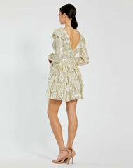 Daytime Dresses | Women Mac Duggal Long Sleeve Ruched Ruffle Mini Dress Gold Multi