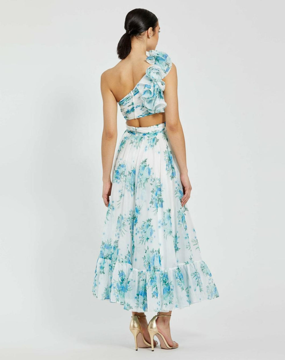 Daytime Dresses | Women Mac Duggal One Shoulder Ruffle Cut-Out Chiffon Midi Dress White Multi