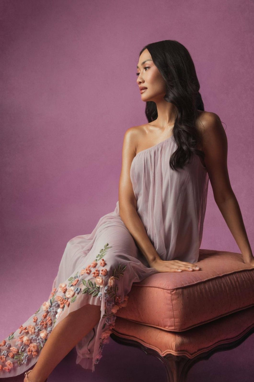 Daytime Dresses | Women Mac Duggal One Shoulder Trapeze Embellished High Low Dress Orchid Multi