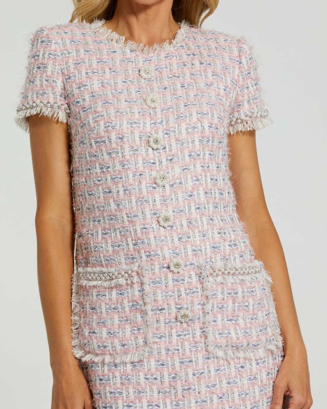 Daytime Dresses | Women Mac Duggal Pink Cap Sleeve Floral Button Detail Shift Dress Pink Multi