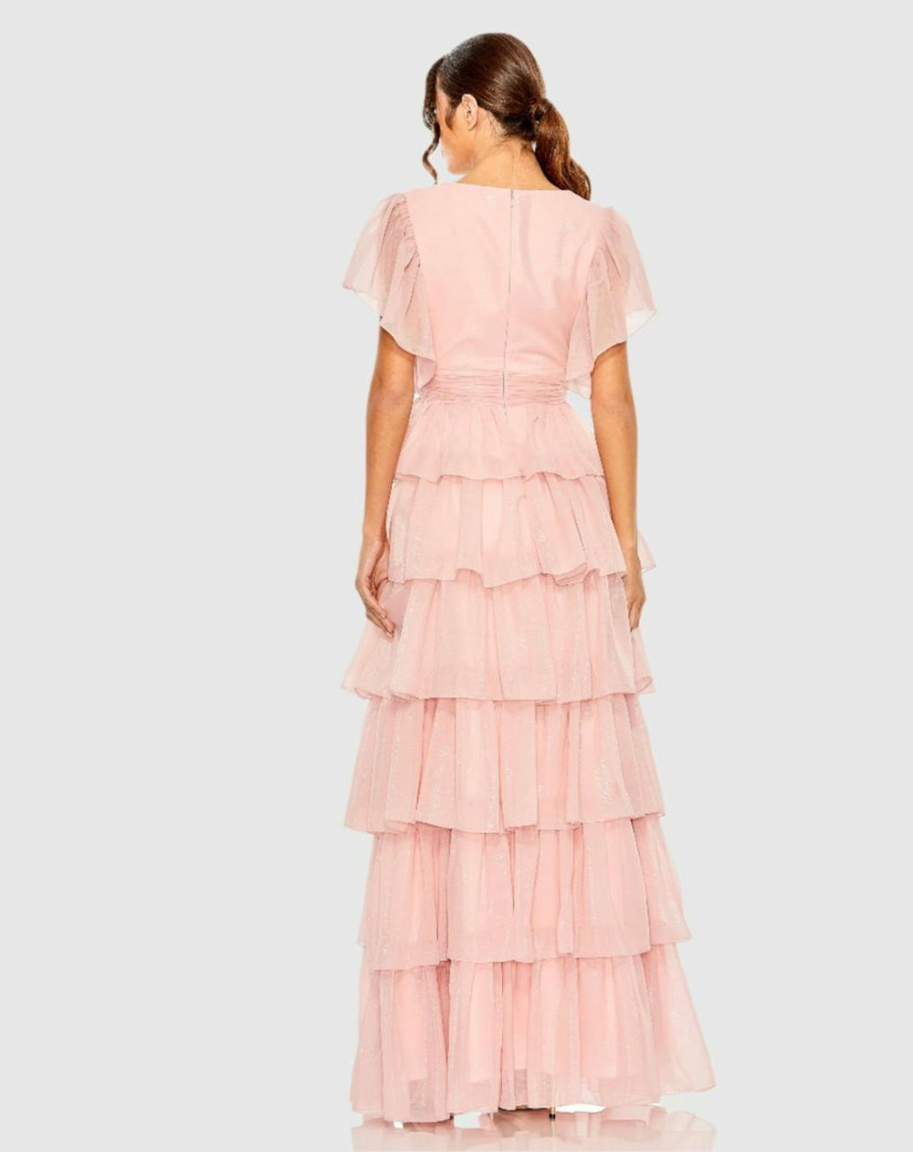 Daytime Dresses | Women Mac Duggal Pink Flutter Sleeve Ruffle Tiered Gown Petal Pink