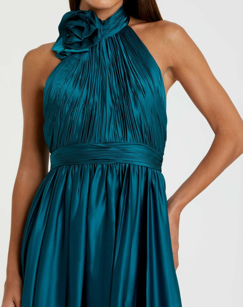 Daytime Dresses | Women Mac Duggal Pleated Charmeuse High Neck Sleeveless Midi Dress Ocean