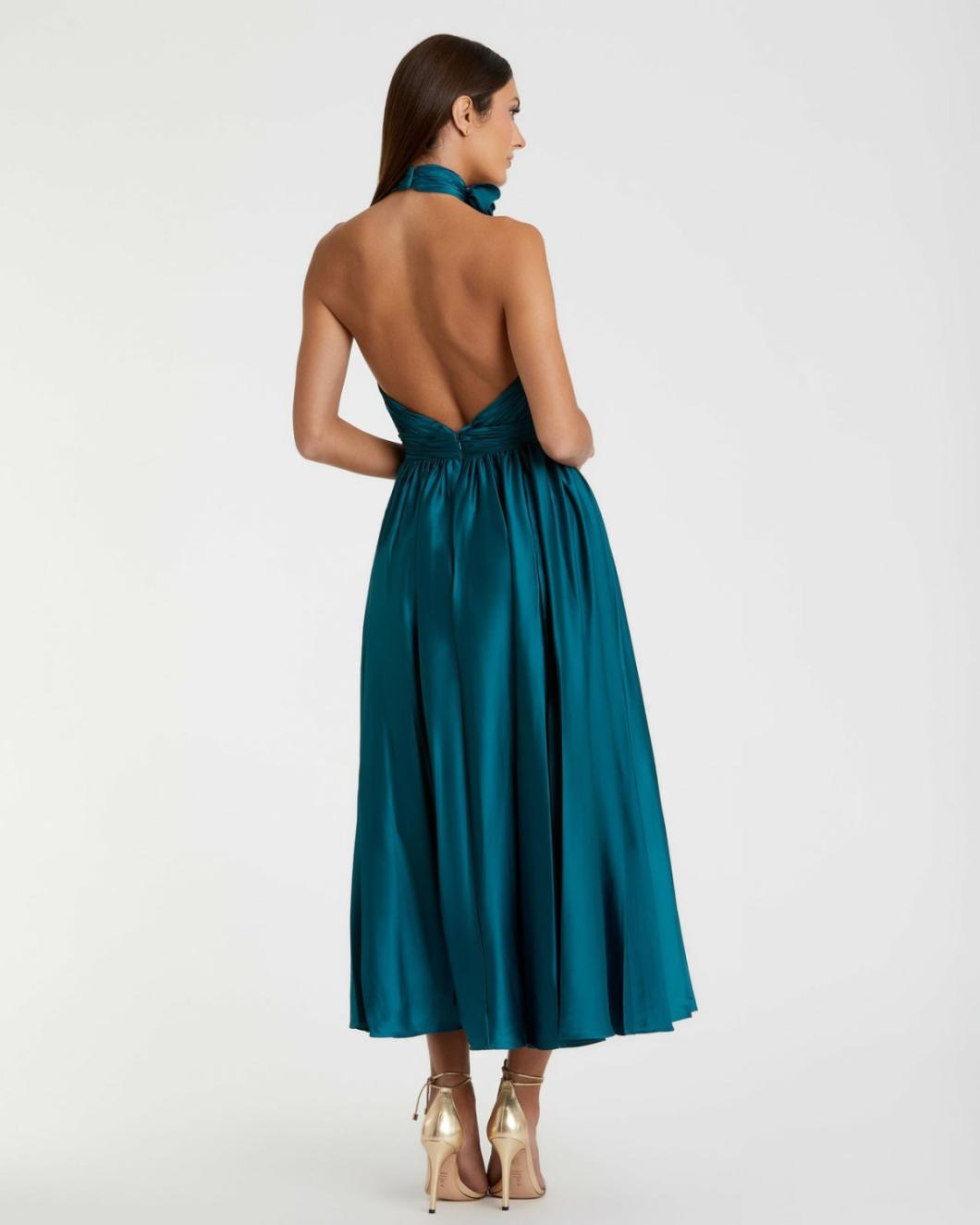 Daytime Dresses | Women Mac Duggal Pleated Charmeuse High Neck Sleeveless Midi Dress Ocean