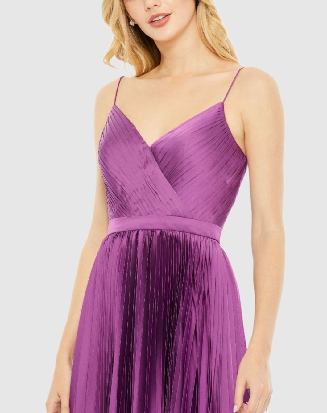 Daytime Dresses | Women Mac Duggal Pleated Satin Flowy Midi Dress Amethyst