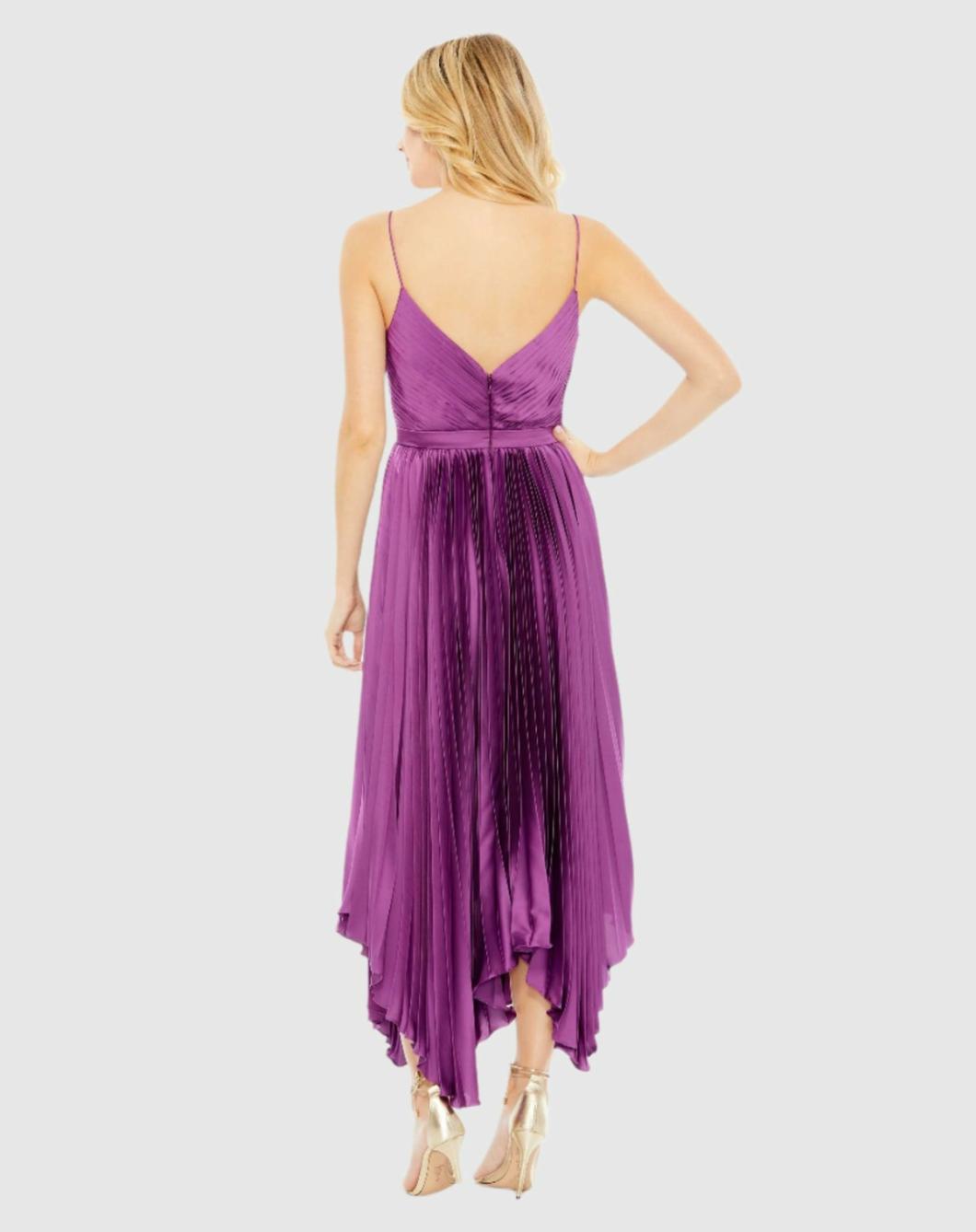 Daytime Dresses | Women Mac Duggal Pleated Satin Flowy Midi Dress Amethyst