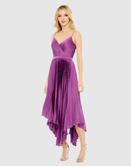 Daytime Dresses | Women Mac Duggal Pleated Satin Flowy Midi Dress Amethyst