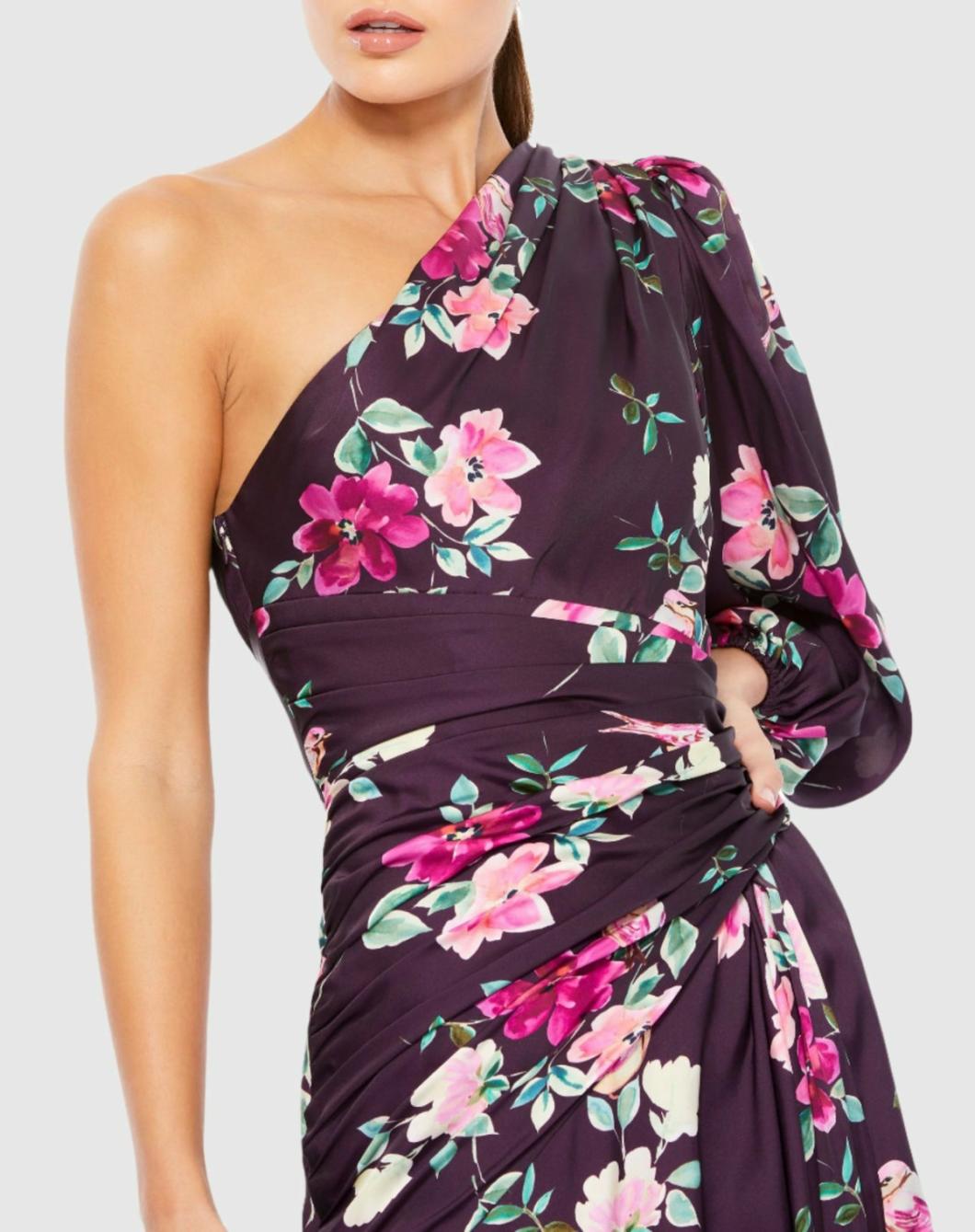 Daytime Dresses | Women Mac Duggal Plum Floral Print One Sleeve Gown Plum Floral