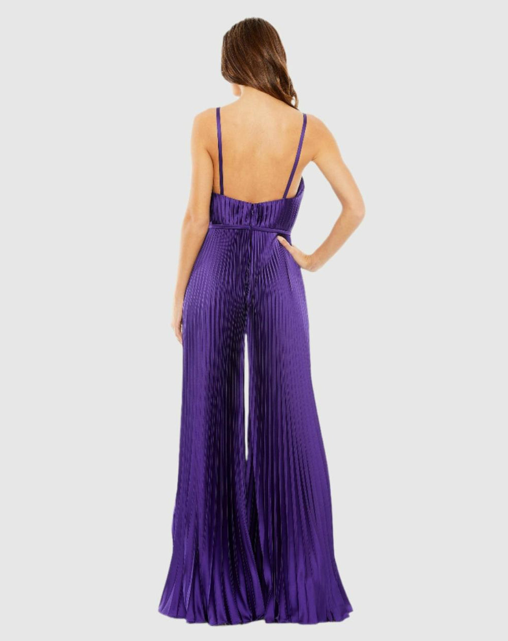 Daytime Dresses | Women Mac Duggal Purple Pleated Plunge Neck Wide Leg Jumpsuit Purple
