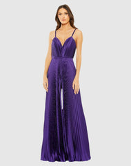 Daytime Dresses | Women Mac Duggal Purple Pleated Plunge Neck Wide Leg Jumpsuit Purple