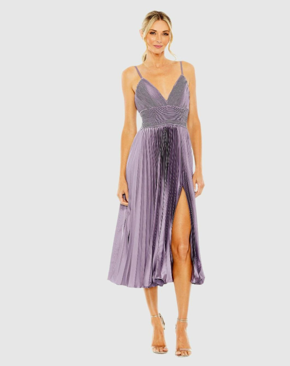 Daytime Dresses | Women Mac Duggal Purple Slim Strap Ruched Top Heat Pleated Dress Vintage Lilac