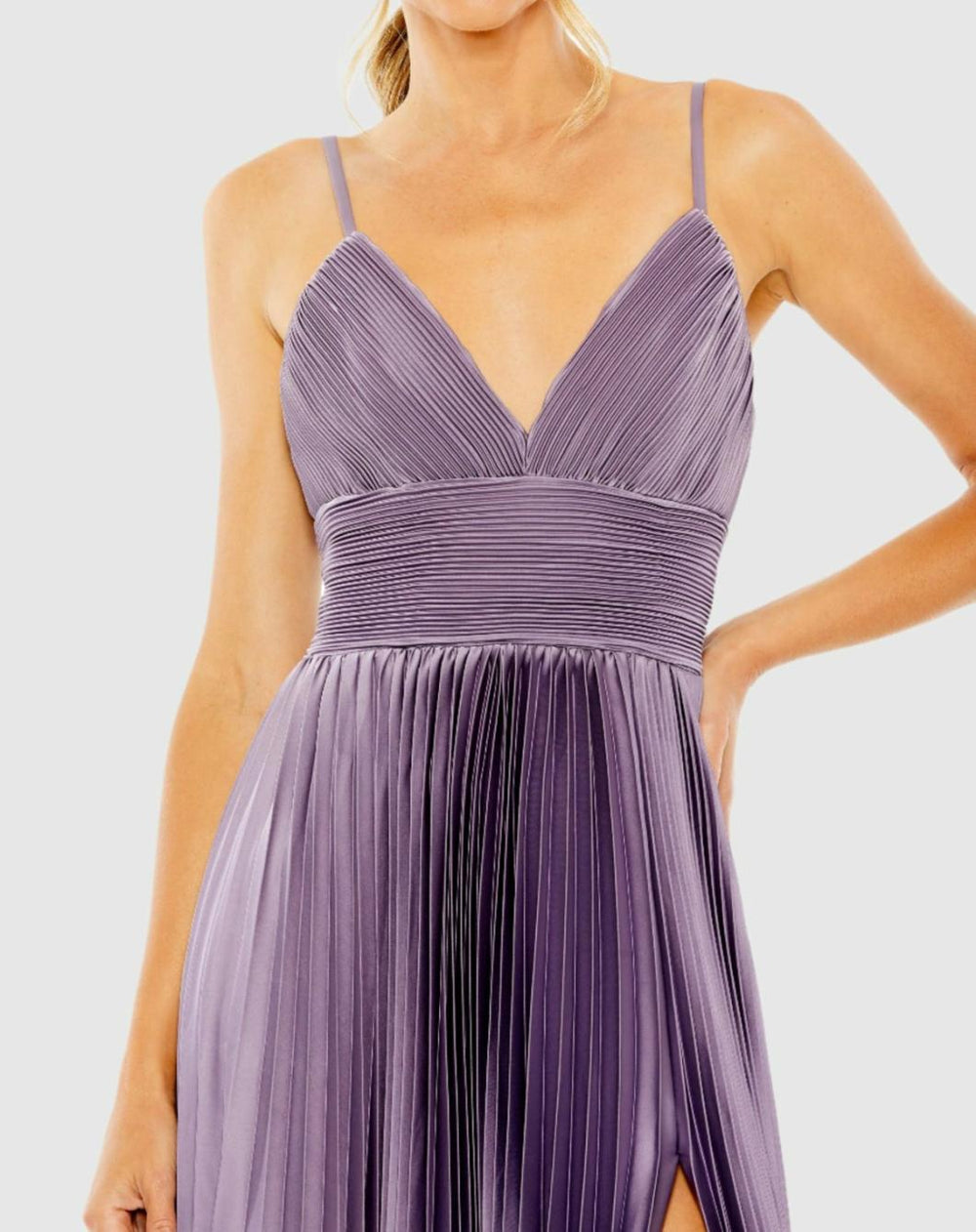 Daytime Dresses | Women Mac Duggal Purple Slim Strap Ruched Top Heat Pleated Dress Vintage Lilac