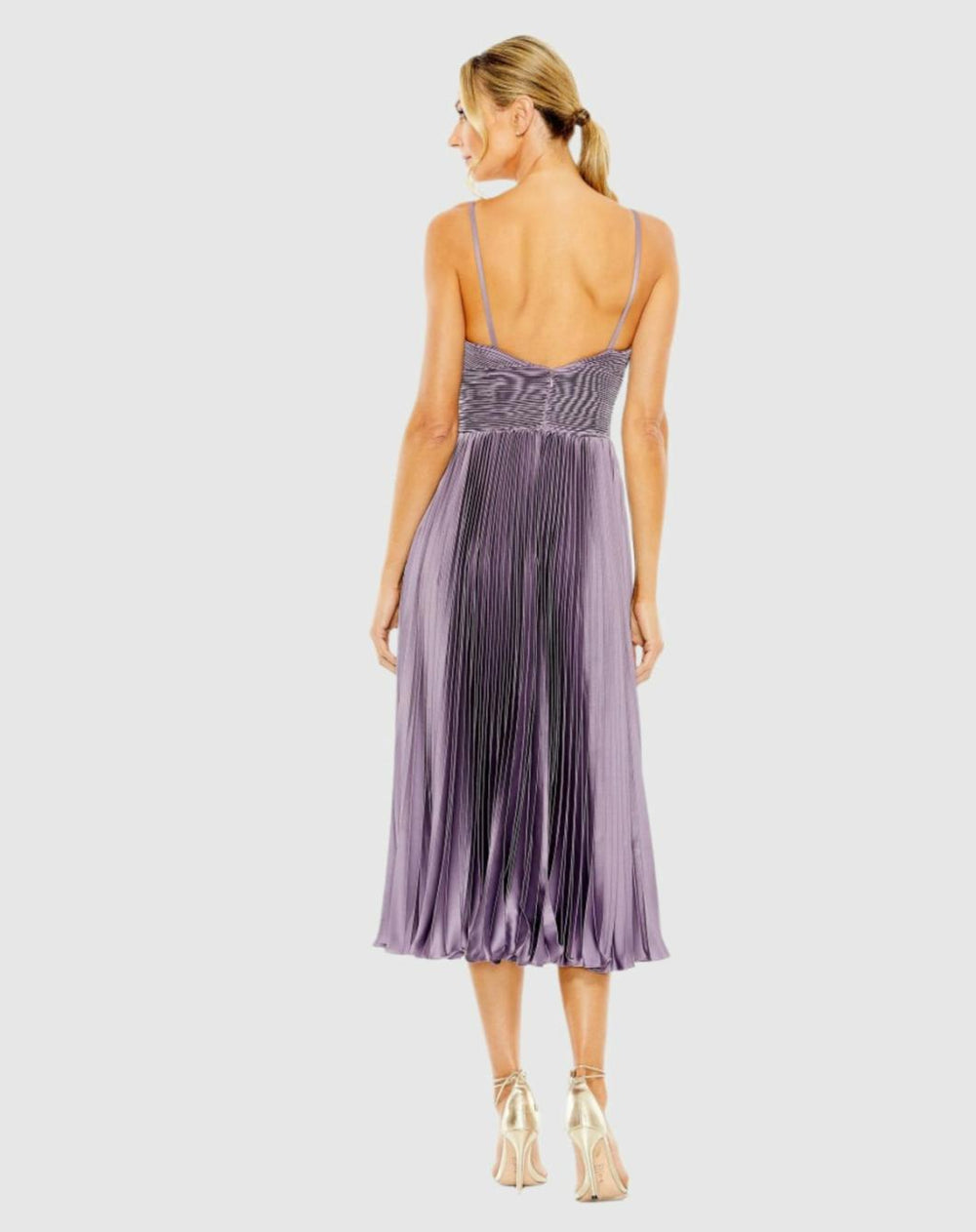 Daytime Dresses | Women Mac Duggal Purple Slim Strap Ruched Top Heat Pleated Dress Vintage Lilac