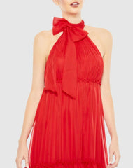 Daytime Dresses | Women Mac Duggal Ruched Tiered High Neck Bow A Line Gown Red