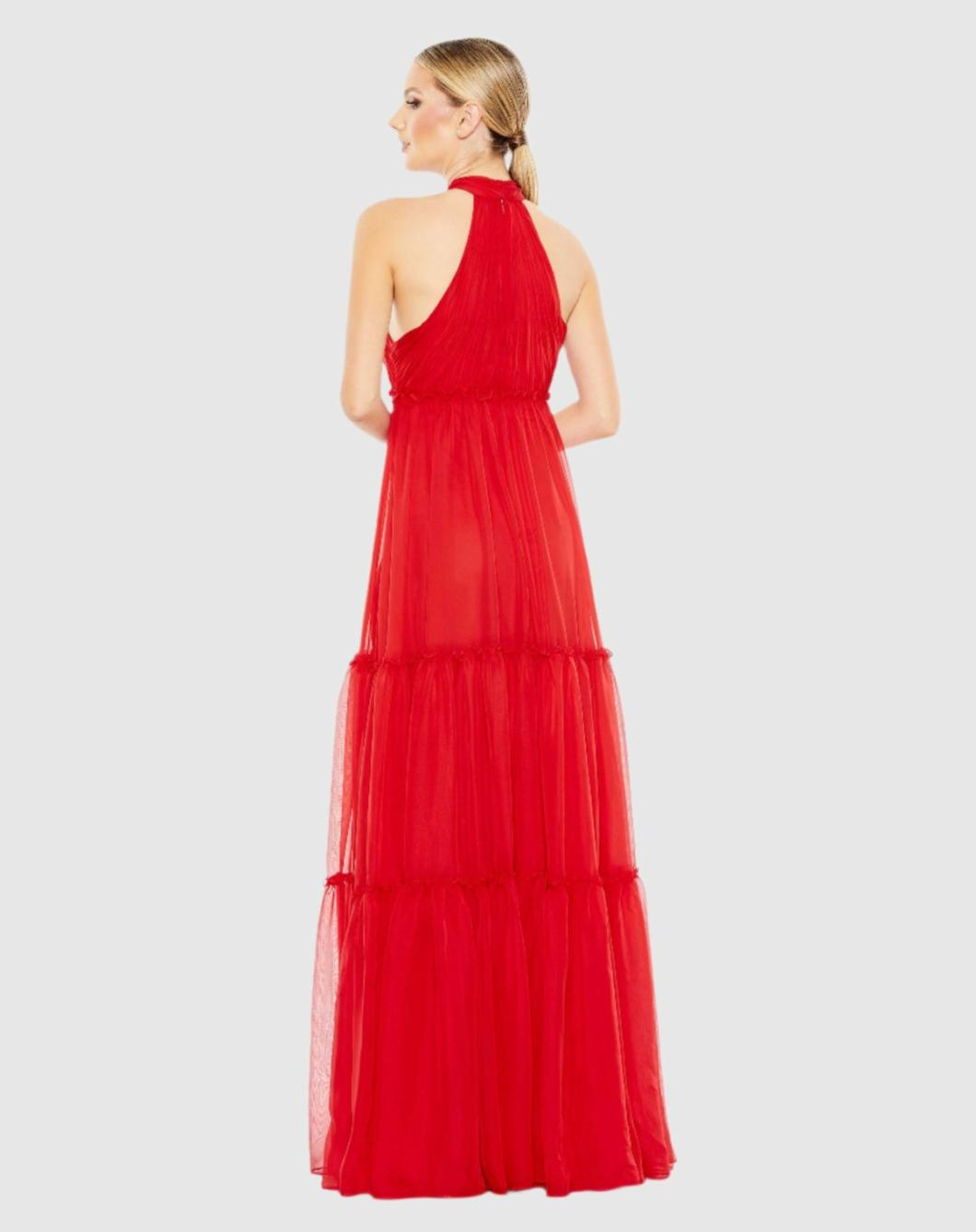 Daytime Dresses | Women Mac Duggal Ruched Tiered High Neck Bow A Line Gown Red