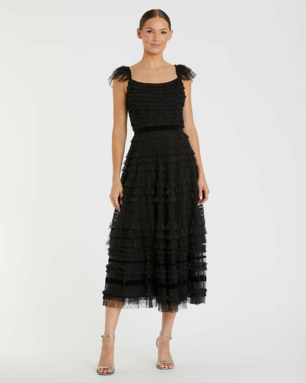 Daytime Dresses | Women Mac Duggal Ruffle Cap Sleeve Tiered Midi Dress Black