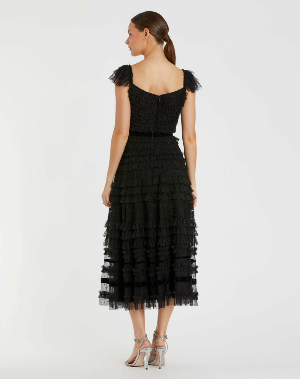 Daytime Dresses | Women Mac Duggal Ruffle Cap Sleeve Tiered Midi Dress Black